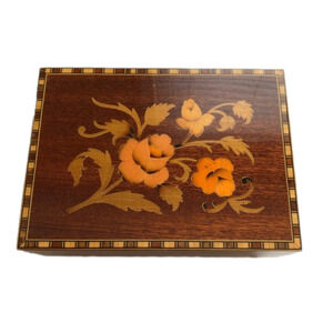 Vintage Inlaid Wood Music Jewelry Box Made In Italy